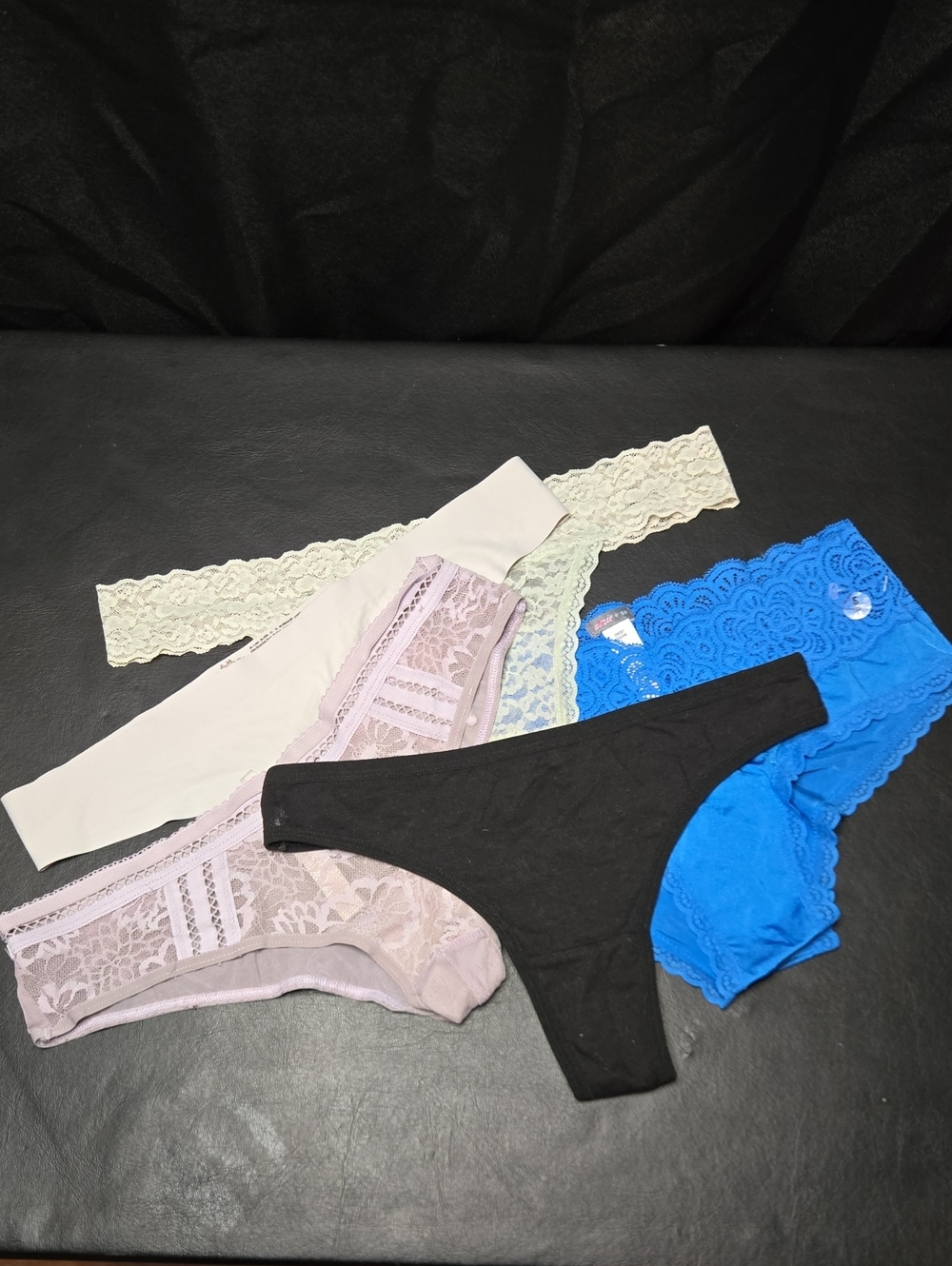 5 PC. Lot Lace & Seamless Thong Set in Black, Blue, Cream, Lavender
